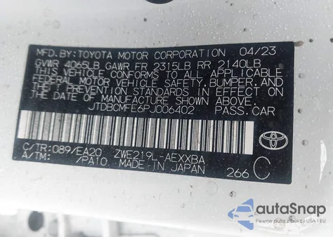2023 Toyota Corolla Hybrid Xle z USA, uszkodzony, nr VIN JTDBCMFE6PJ006402